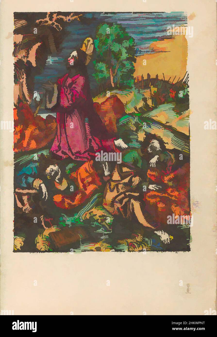 Art inspiré par le Christ dans le jardin de Gethsemane, la petite passion (titre de la série), la passion stupide (titre de la série), Christ priant dans le jardin de Gethsemane. Ses disciples Peter, John et Andrew se sont endormis. L'imprimé fait partie d'un livre., imprimeur: Jacob Cornelisz van Oostsanen, oeuvres classiques modernisées par Artotop avec un peu de modernité. Formes, couleur et valeur, impact visuel accrocheur sur l'art émotions par la liberté d'œuvres d'art d'une manière contemporaine. Un message intemporel qui cherche une nouvelle direction créative. Artistes qui se tournent vers le support numérique et créent le NFT Artotop Banque D'Images