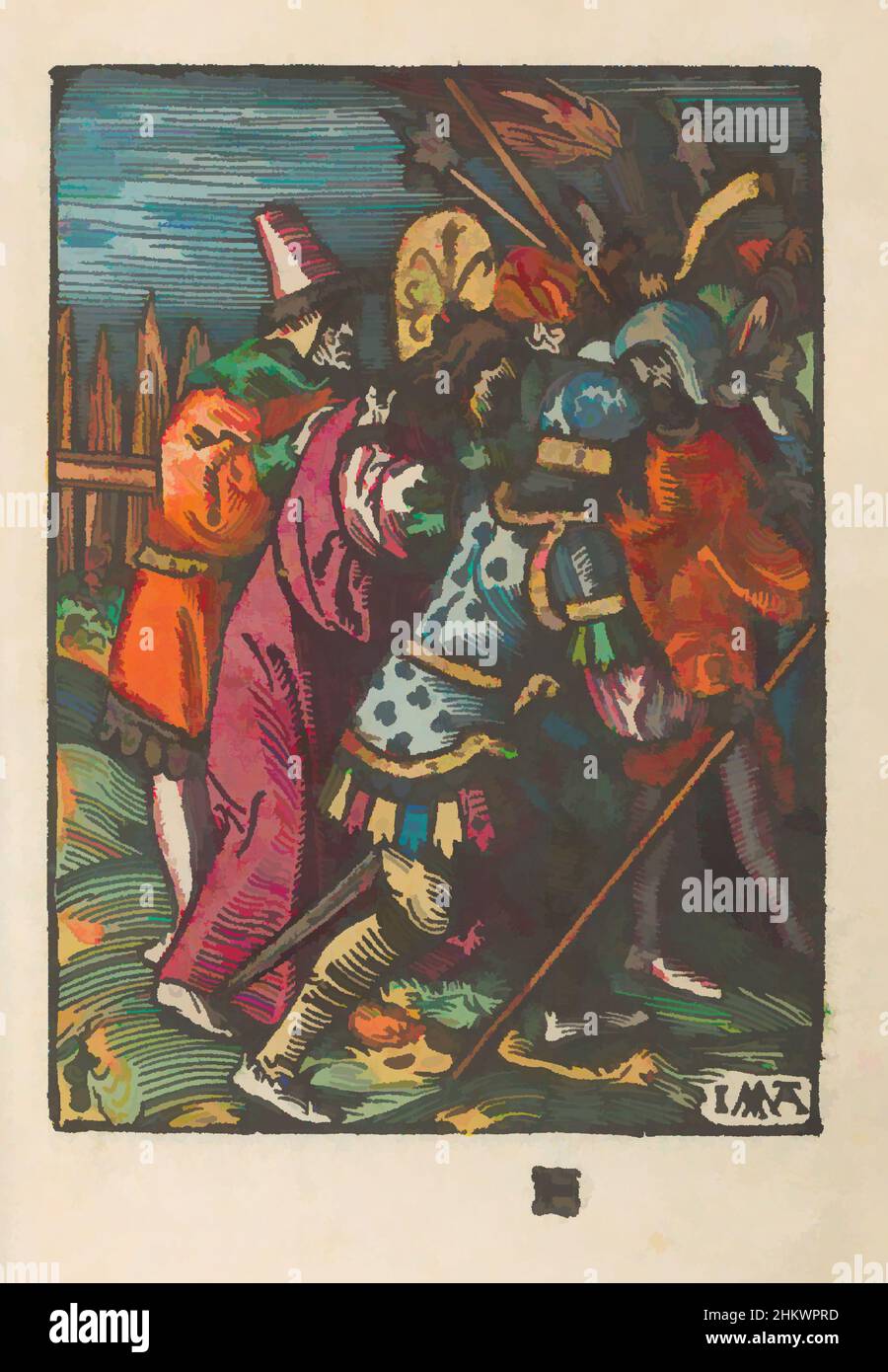 Art inspiré par Capture, la petite passion (titre de la série), la passion stupide (titre de la série), Christ est capturé et pris par les soldats. Marqué en bas: F. Print fait partie d'un livre., imprimerie: Jacob Cornelisz van Oostsanen, éditeur: Doen Pietersz., Amsterdam, 1520 - 1521 et/ou c, oeuvres classiques modernisées par Artotop avec un peu de modernité. Formes, couleur et valeur, impact visuel accrocheur sur l'art émotions par la liberté d'œuvres d'art d'une manière contemporaine. Un message intemporel qui cherche une nouvelle direction créative. Artistes qui se tournent vers le support numérique et créent le NFT Artotop Banque D'Images