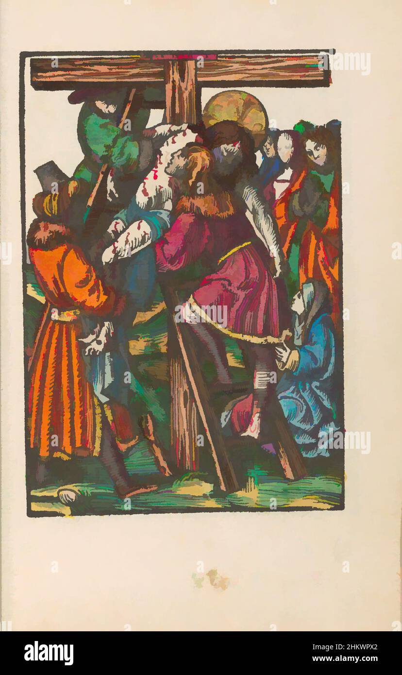 Art inspiré par Descent de la Croix, la petite passion (titre de la série), la passion stupide (titre de la série), le corps du Christ étant repris de la croix. L'imprimé fait partie d'un livre., Imprimeur: Jacob Cornelisz van Oostsanen, éditeur: Doen Pietersz., Amsterdam, 1520 - 1521 et/ou c, oeuvres classiques modernisées par Artotop avec une touche de modernité. Formes, couleur et valeur, impact visuel accrocheur sur l'art émotions par la liberté d'œuvres d'art d'une manière contemporaine. Un message intemporel qui cherche une nouvelle direction créative. Artistes qui se tournent vers le support numérique et créent le NFT Artotop Banque D'Images