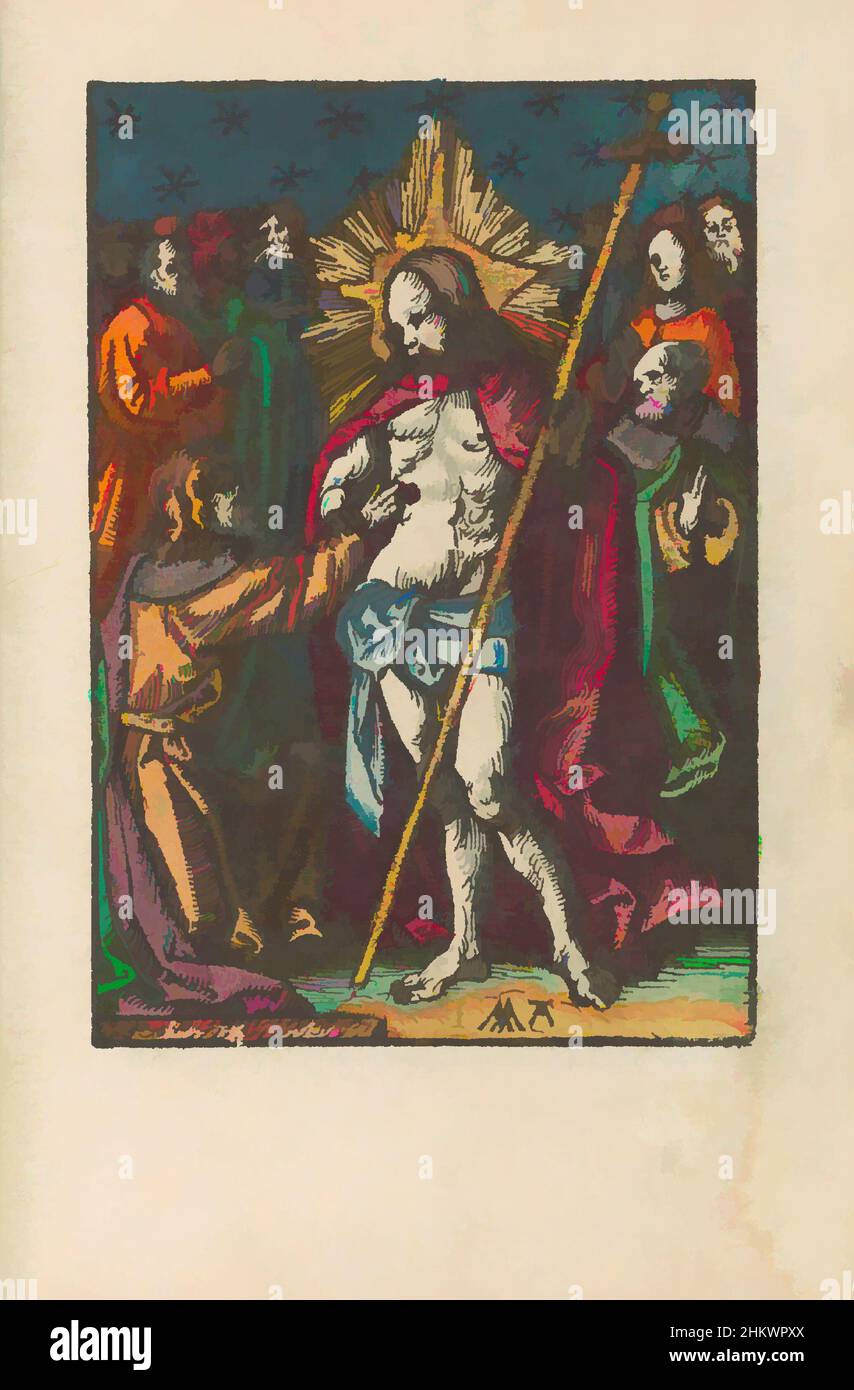 L'art inspiré par le Christ apparaît aux Tomas, la petite passion (titre de la série), la passion stupide (titre de la série), le Christ ressuscité montre ses blessures à l'apôtre Tomas. L'imprimé fait partie d'un livre., imprimeur: Jacob Cornelisz van Oostsanen, éditeur: Doen Pietersz., Amsterdam, oeuvres classiques modernisées par Artotop avec un peu de modernité. Formes, couleur et valeur, impact visuel accrocheur sur l'art émotions par la liberté d'œuvres d'art d'une manière contemporaine. Un message intemporel qui cherche une nouvelle direction créative. Artistes qui se tournent vers le support numérique et créent le NFT Artotop Banque D'Images