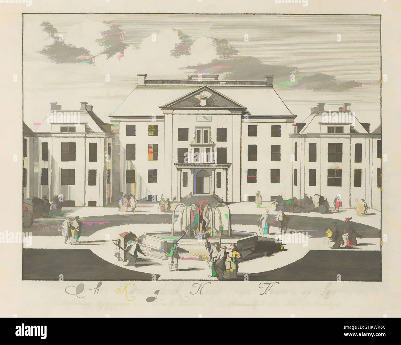 Art inspiré par la vue de face de Paleis Het Loo, Het Koninglijck Huijs van Vooren op 't Loo, Nette afbeeldinge Van de Lust-Tuin, en 'het Hof-Gebouw, Van zyn Kooninglyke Majesteit van Great-Britain, enz. enz. enz. Gegengen op 't Loo in Gelderland (...), représentation au naturel de Loo en, oeuvres classiques modernisées par Artotop avec un peu de modernité. Formes, couleur et valeur, impact visuel accrocheur sur l'art émotions par la liberté d'œuvres d'art d'une manière contemporaine. Un message intemporel qui cherche une nouvelle direction créative. Artistes qui se tournent vers le support numérique et créent le NFT Artotop Banque D'Images