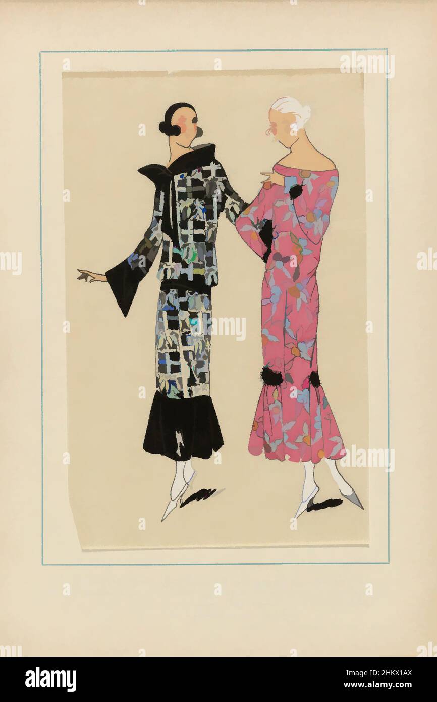 Art inspiré par Très parisien, 1923, n° 10: 4. - FLEURS ÉTRANGES. - Charlante robe de cette imprimée..., robe de crêpe imprimée Soniette avec col attaché et manches larges. La ceinture et le rebond au bas de la jupe sont en velours noir. Fourreau, coupe droite sans taille, de, œuvres classiques modernisées par Artotop avec une touche de modernité. Formes, couleur et valeur, impact visuel accrocheur sur l'art émotions par la liberté d'œuvres d'art d'une manière contemporaine. Un message intemporel qui cherche une nouvelle direction créative. Artistes qui se tournent vers le support numérique et créent le NFT Artotop Banque D'Images