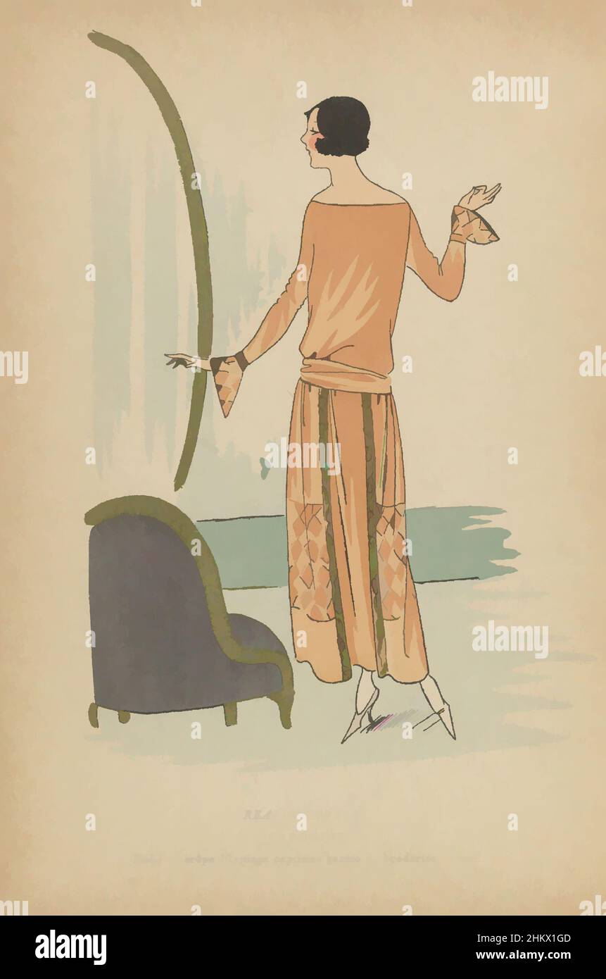 Art inspiré par Très parisien,1923, No. 3: CRÉATION DOUCET: CAPUCINE..., Design by Doucet. Robe de 'crêpe Majunga capucine' décorée de broderie de la même couleur. Imprimé du magazine de mode Très parisien (1920-1936)., Imprimeur:, Jacques Doucet, Paris, 1923, Papier, peinture (, œuvres classiques modernisées par Artotop avec une touche de modernité. Formes, couleur et valeur, impact visuel accrocheur sur l'art émotions par la liberté d'œuvres d'art d'une manière contemporaine. Un message intemporel qui cherche une nouvelle direction créative. Artistes qui se tournent vers le support numérique et créent le NFT Artotop Banque D'Images