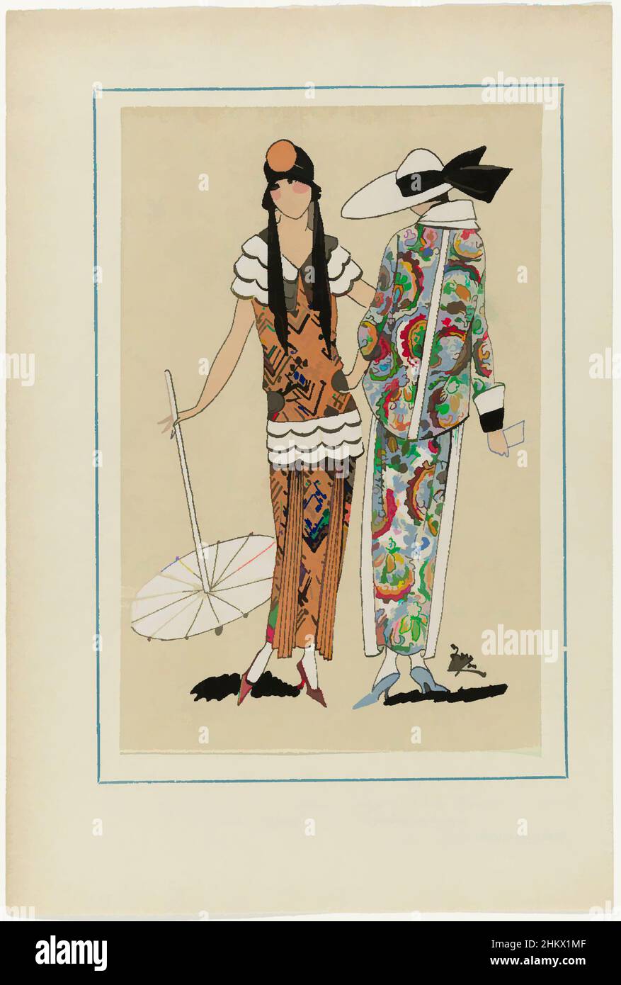 Art inspiré par Très parisien. La mode, le chic, l'Elégance, très parisien, 1923, No 5: 10.- CHU-CHIN-CHOW..., 'Toieltte' de crêpe de Chine imprimée en noir, décorée d'organdi . Costume (costume?) de laine imprimée avec du cachemire. Tissus de Diéderichs- Soieries. Accessoires: cloche (pot, oeuvres classiques modernisées par Artotop avec une touche de modernité. Formes, couleur et valeur, impact visuel accrocheur sur l'art émotions par la liberté d'œuvres d'art d'une manière contemporaine. Un message intemporel qui cherche une nouvelle direction créative. Artistes qui se tournent vers le support numérique et créent le NFT Artotop Banque D'Images