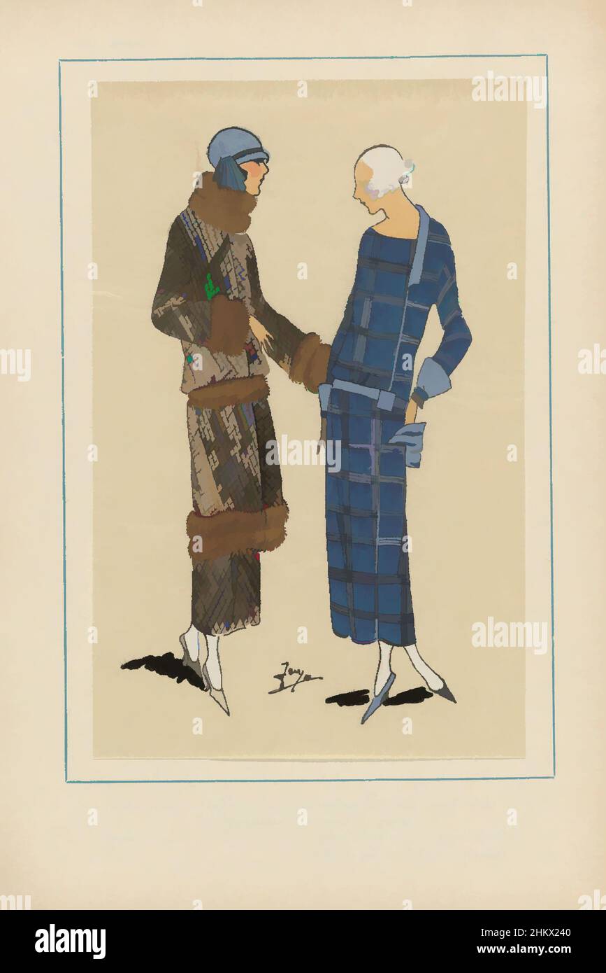 Art inspiré par Très parisien, 1923, n° 9: 7. - ÉLÉGANTES. - Infiniment chic, ce tailleur..., Tailleur (costume) de tissu pavé, le col et les poignets sont décorés de vison. L'autre toilette est de bleu roi serge avec des rayures blanches. Tissus de Mireille. Accessoires: cloche (pot, oeuvres classiques modernisées par Artotop avec une touche de modernité. Formes, couleur et valeur, impact visuel accrocheur sur l'art émotions par la liberté d'œuvres d'art d'une manière contemporaine. Un message intemporel qui cherche une nouvelle direction créative. Artistes qui se tournent vers le support numérique et créent le NFT Artotop Banque D'Images