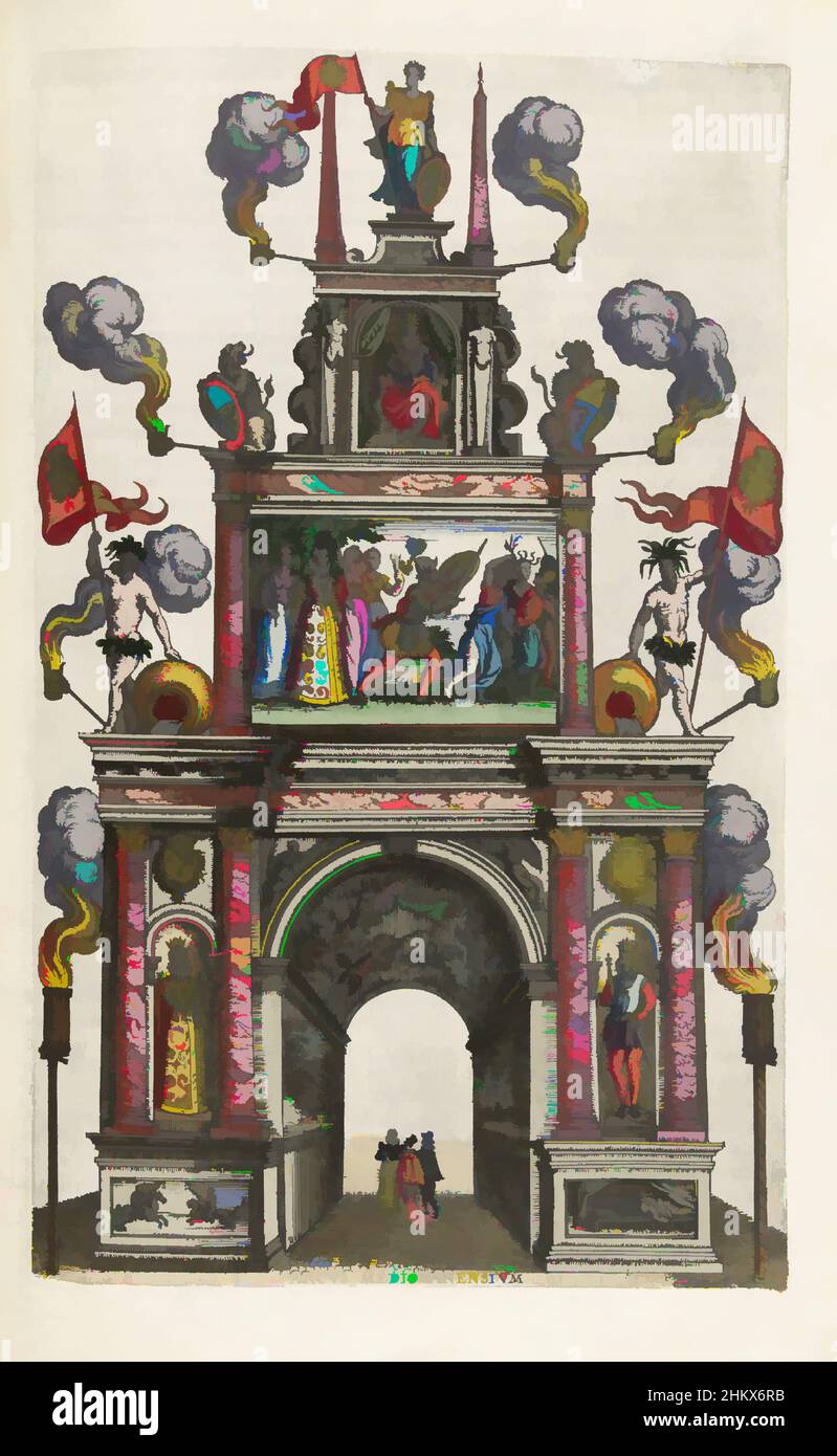 Art inspiré par la porte du triomphe de Milan, 1599, Arcus Mediolanensium, porte du triomphe de Milan, décembre 1599. Porte triomphale décorée d'une représentation allégorique dans laquelle Albrecht dissipe les Furies. Sur la gauche et la droite de la porte des dieux de rivière avec des bannières portant les bras de Philippe II, oeuvres classiques modernisées par Artotop avec un peu de modernité. Formes, couleur et valeur, impact visuel accrocheur sur l'art émotions par la liberté d'œuvres d'art d'une manière contemporaine. Un message intemporel qui cherche une nouvelle direction créative. Artistes qui se tournent vers le support numérique et créent le NFT Artotop Banque D'Images