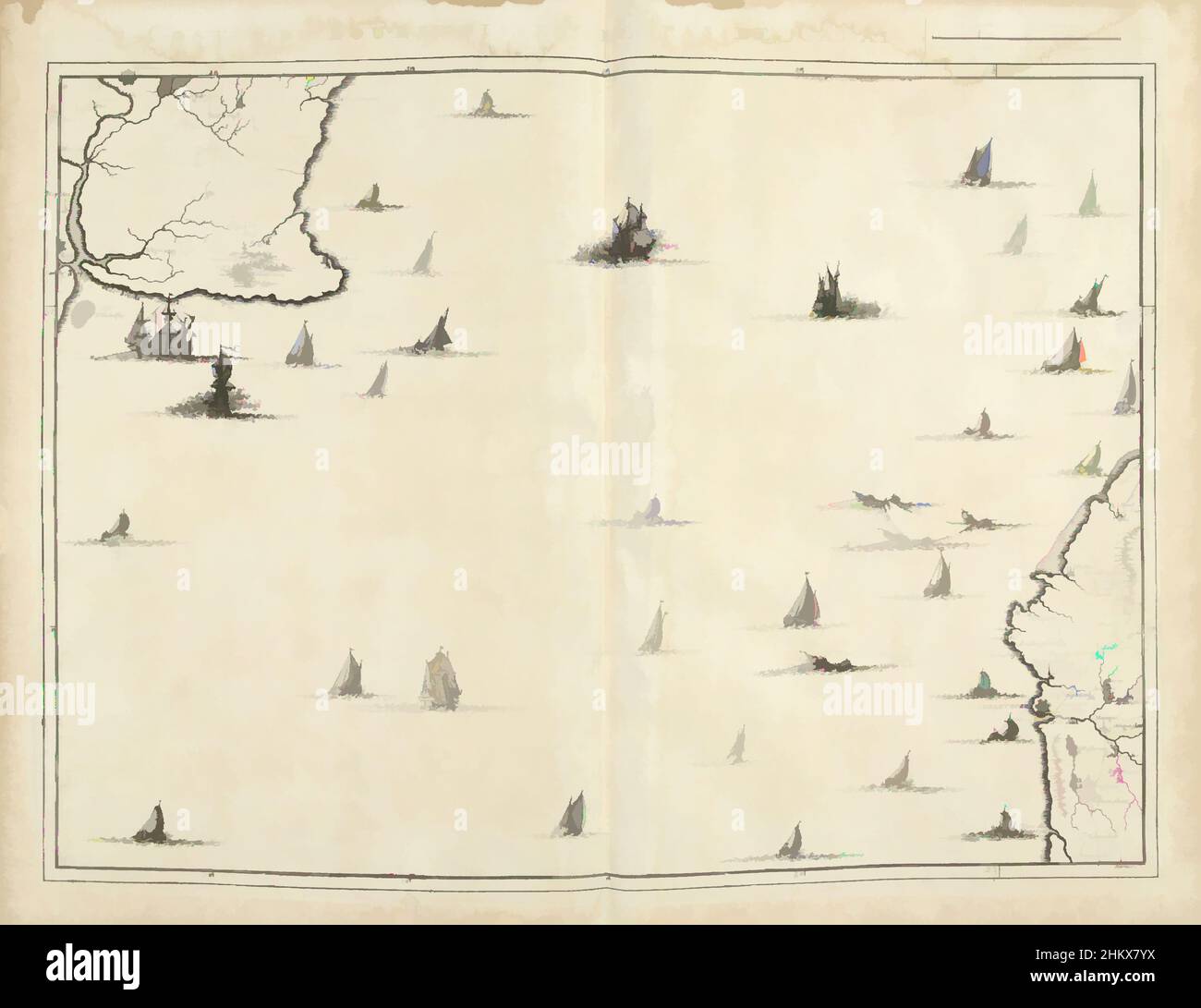 Art inspiré par la carte du détroit de Douvres, 1709, les Costes du Boulenois, et le pas de Calais, carte du détroit de Douvres, 1709. Partie d'une collection groupée de plans de batailles et de villes célèbres dans la guerre de succession espagnole. Cette plaque est parmi les 24 premières plaques qui font, les œuvres classiques modernisées par Artotop avec une touche de modernité. Formes, couleur et valeur, impact visuel accrocheur sur l'art émotions par la liberté d'œuvres d'art d'une manière contemporaine. Un message intemporel qui cherche une nouvelle direction créative. Artistes qui se tournent vers le support numérique et créent le NFT Artotop Banque D'Images