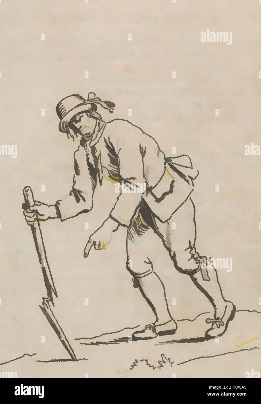 Art inspiré par l'homme tombant en avant incliné sur un bâton cassé, 1796,  dessin d'un homme tombant en avant incliné sur un bâton cassé, 1796. En  face de la page 16: 'On '