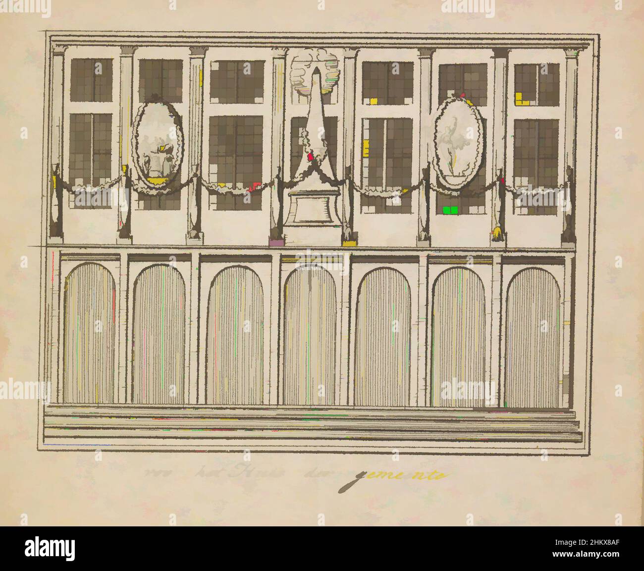 Art inspiré par les décorations sur la mairie de la place du Dam, 1795 pour la Maison de la commune, l'unité et l'indivisibilité à venir du Commonwealth Batavian, décorations allégoriques sur la façade de la mairie de la place du Dam à Amsterdam. Illustration dans la Batavian, œuvres classiques modernisées par Artotop avec un peu de modernité. Formes, couleur et valeur, impact visuel accrocheur sur l'art émotions par la liberté d'œuvres d'art d'une manière contemporaine. Un message intemporel qui cherche une nouvelle direction créative. Artistes qui se tournent vers le support numérique et créent le NFT Artotop Banque D'Images