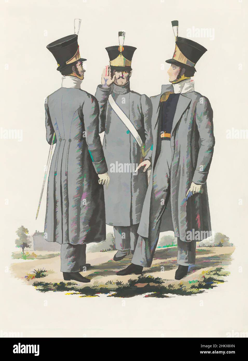 Art inspiré par deux officiers (de l'infanterie nationale), en fonction avec la jupe de dessus, et le caporal, en fonction avec le Cap, deux officiers de la division d'infanterie de 3rd en fonction avec la jupe de dessus, et un caporal, en fonction avec le Cap, debout dans un paysage. Tôle 52. Uniforme, œuvres classiques modernisées par Artotop avec une touche de modernité. Formes, couleur et valeur, impact visuel accrocheur sur l'art émotions par la liberté d'œuvres d'art d'une manière contemporaine. Un message intemporel qui cherche une nouvelle direction créative. Artistes qui se tournent vers le support numérique et créent le NFT Artotop Banque D'Images