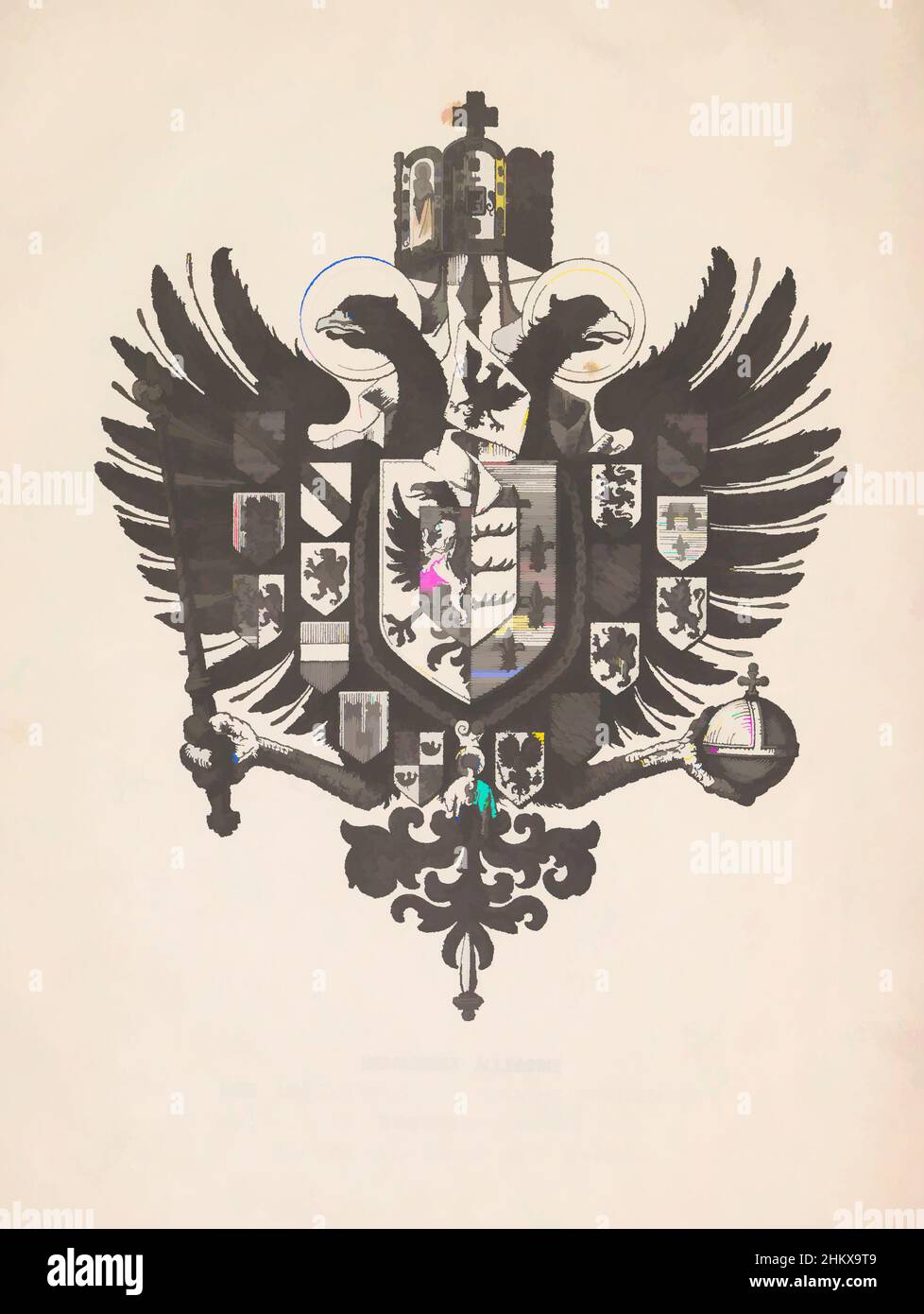 Art inspiré par l'allégorie héraldique de la descente du roi Guillaume III et de la reine Sophia de l'empereur Charles le Grand [1874, Imprimeur:, pays-Bas, 1874, papier, Hauteur 282 mm × largeur 219 mm, oeuvres classiques modernisées par Artotop avec une touche de modernité. Formes, couleur et valeur, impact visuel accrocheur sur l'art émotions par la liberté d'œuvres d'art d'une manière contemporaine. Un message intemporel qui cherche une nouvelle direction créative. Artistes qui se tournent vers le support numérique et créent le NFT Artotop Banque D'Images