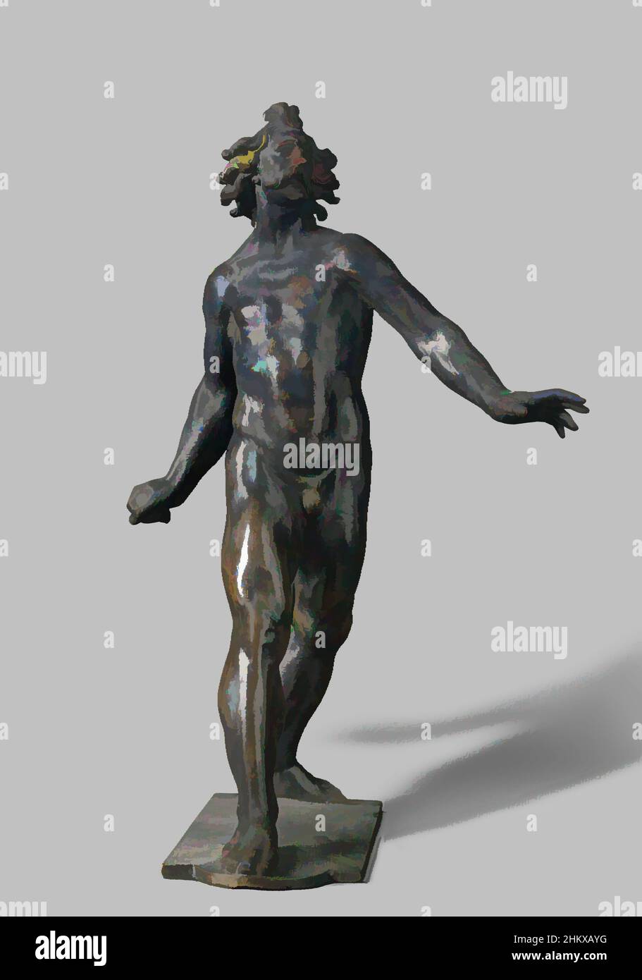 Art inspiré par le guerrier striding, le guerrier running, l'homme se tient sur une plinthe basse avec la jambe droite complètement vers l'avant et a le pied gauche placé en travers, le talon hors du sol. Sa main droite, claquant la hilte d'un poignard (?), se déporte de derrière; il tient la gauche avec, oeuvres classiques modernisées par Artotop avec un peu de modernité. Formes, couleur et valeur, impact visuel accrocheur sur l'art émotions par la liberté d'œuvres d'art d'une manière contemporaine. Un message intemporel qui cherche une nouvelle direction créative. Artistes qui se tournent vers le support numérique et créent le NFT Artotop Banque D'Images