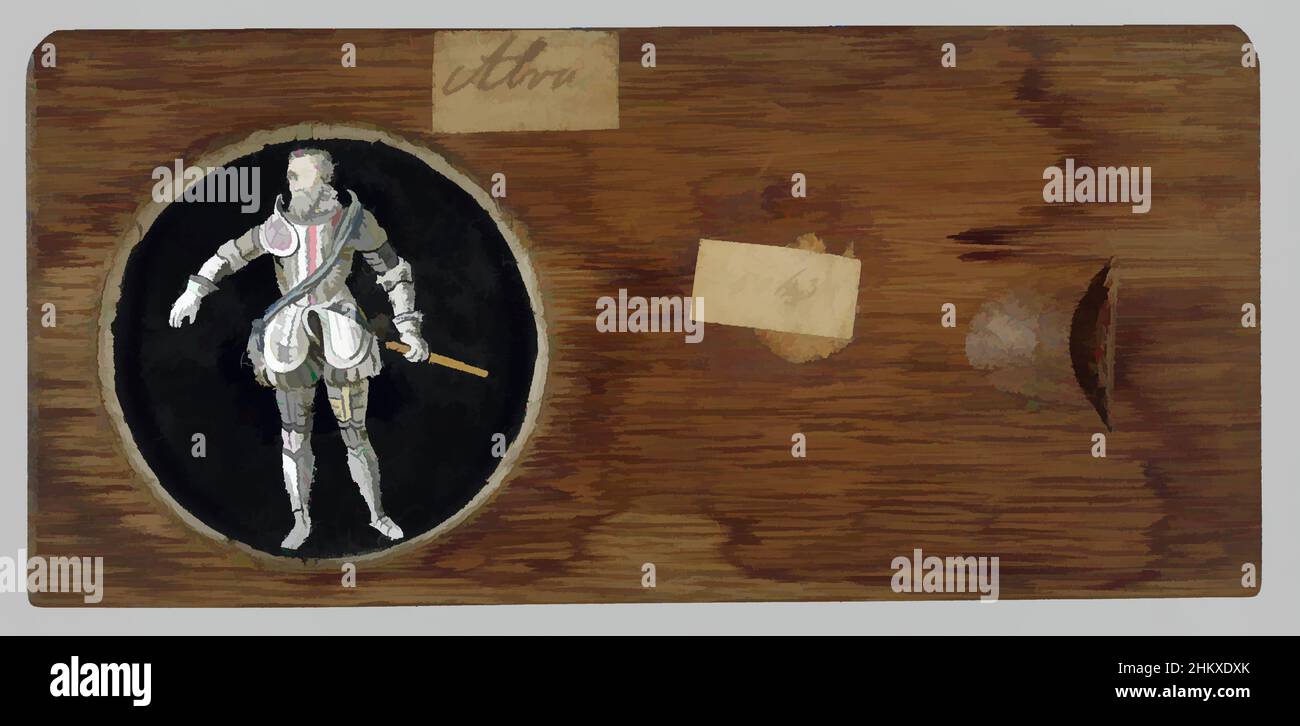 Art inspiré par Portrait du Duc d'Alva, plaque de verre ronde en bois. Portrait en pleine longueur du duc d'Alva en armure, son bras gauche s'étendait à gauche, dans sa main droite un sceptre. Posture prise de la statue d'Alva érigée à Anvers en 1571., pays-Bas, c. 1700 - c, oeuvres classiques modernisées par Artotop avec une touche de modernité. Formes, couleur et valeur, impact visuel accrocheur sur l'art émotions par la liberté d'œuvres d'art d'une manière contemporaine. Un message intemporel qui cherche une nouvelle direction créative. Artistes qui se tournent vers le support numérique et créent le NFT Artotop Banque D'Images