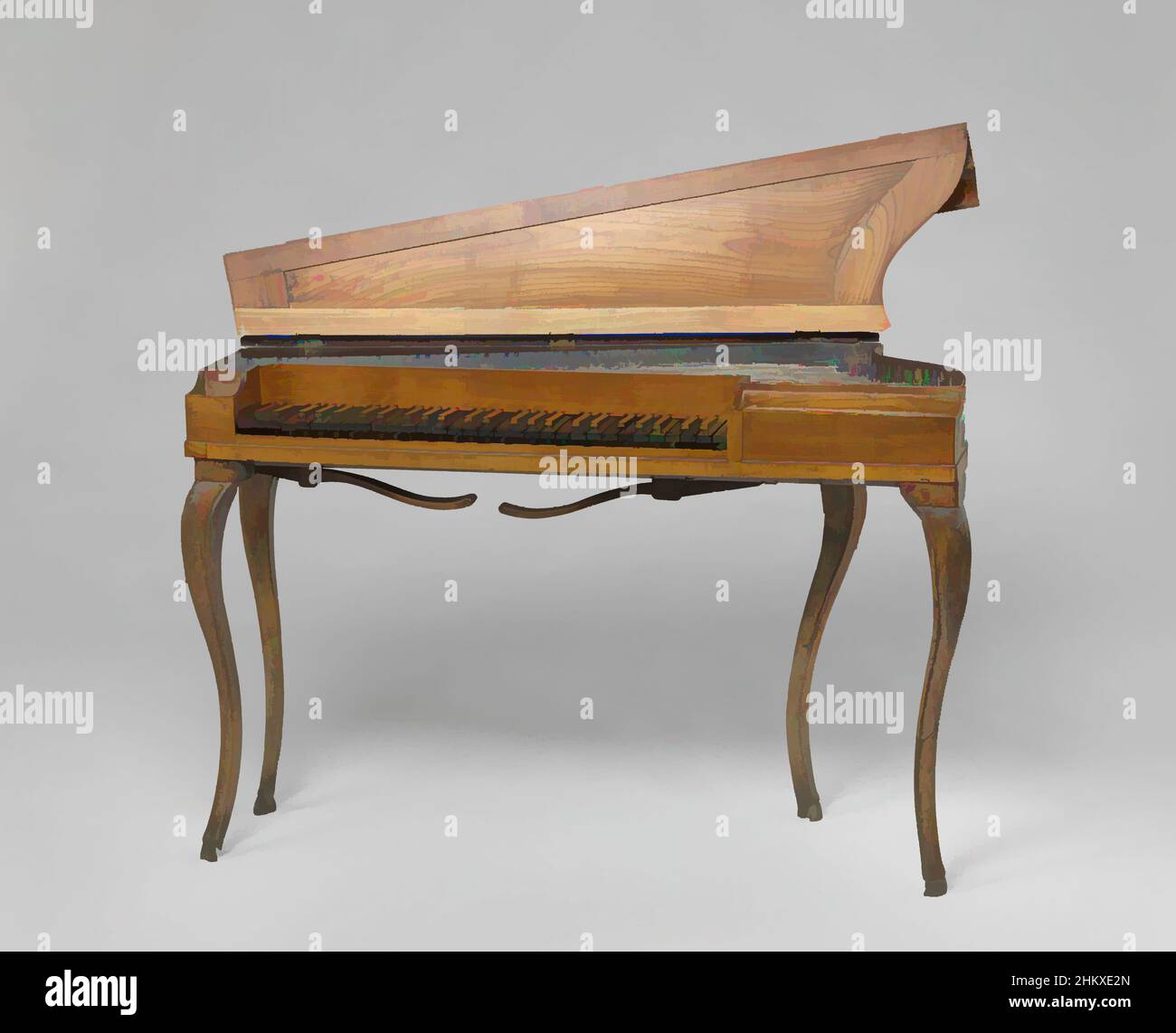 Art inspiré par Piano, piano à harpe couchée, Piano avec pédales déplacé  avec le genou., sud de l'Allemagne, c. 1770 - c. 1775, cerisier (bois),  chêne (bois), hauteur 77,0 cm × largeur