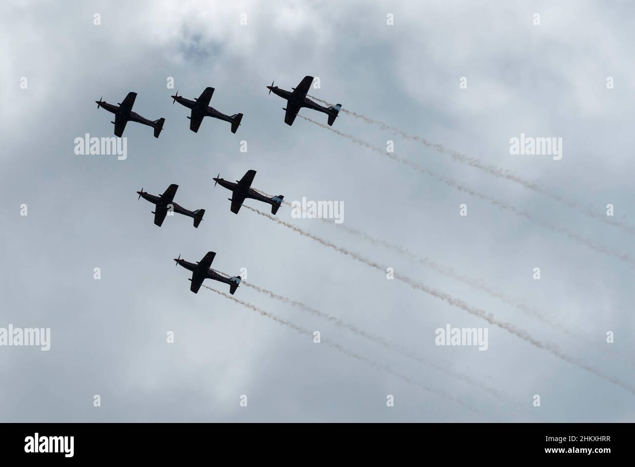 L'équipe d'exposition acrobatique de la RAAF, les Roulettes, se présente au salon aérien d'Édimbourg, à Adélaïde, dans l'avion Pilatus PC-21, 9/11/2019 Banque D'Images