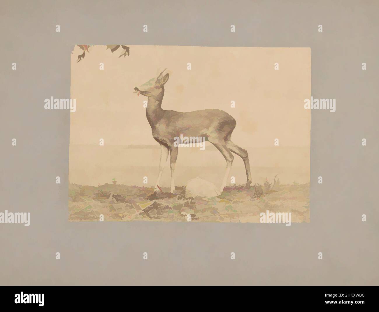 Art inspiré par Ree avec des feuilles dans sa bouche, Ottomar Anschütz, c. 1886, carton, imprimé albumine, hauteur 147 mm × largeur 202 mm, oeuvres classiques modernisées par Artotop avec une touche de modernité. Formes, couleur et valeur, impact visuel accrocheur sur l'art émotions par la liberté d'œuvres d'art d'une manière contemporaine. Un message intemporel qui cherche une nouvelle direction créative. Artistes qui se tournent vers le support numérique et créent le NFT Artotop Banque D'Images