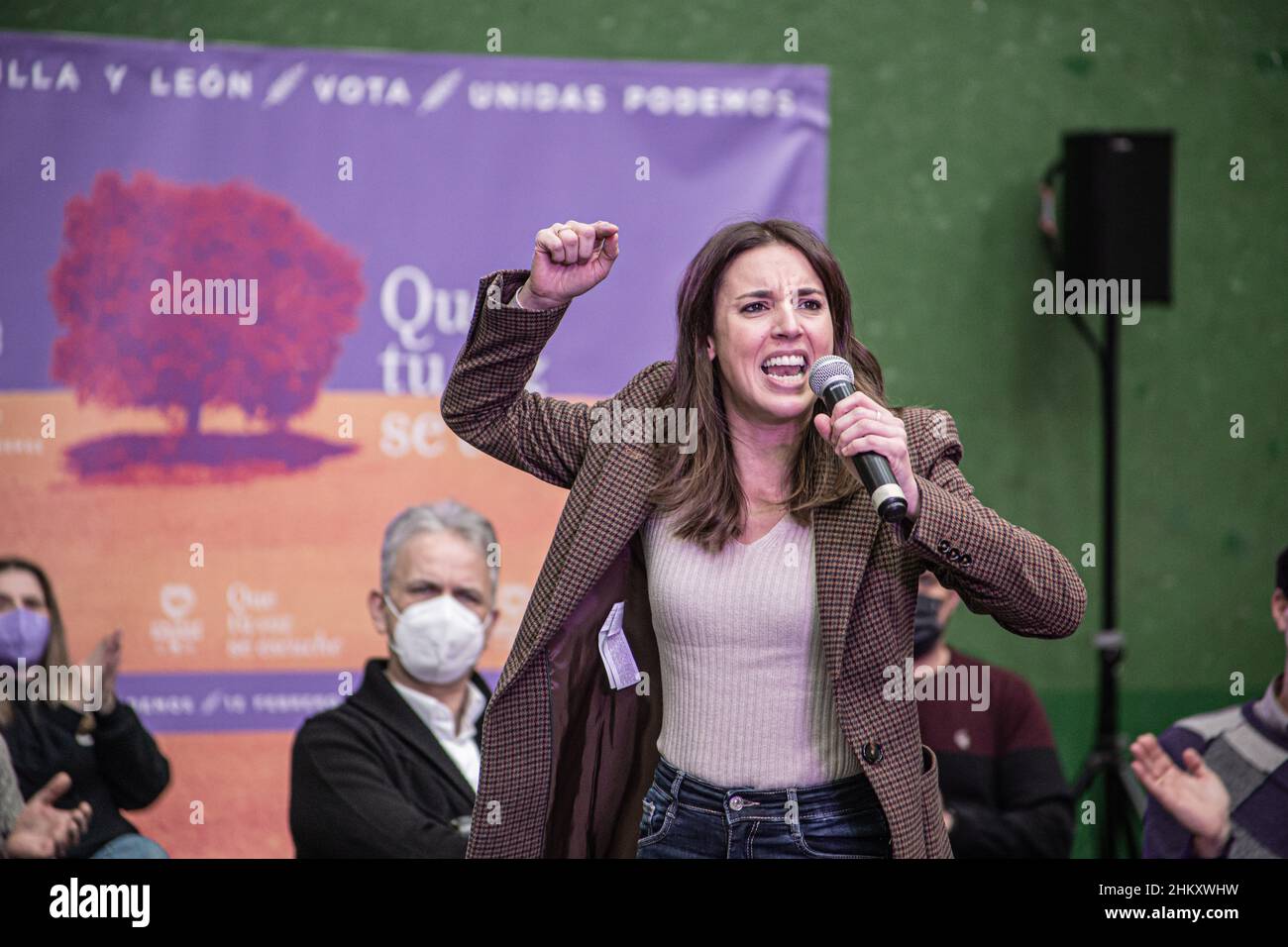 Burgos, EspañaEspaña; 02 février 2022. Unis nous pouvons nous rassembler. Avec Alberto Garzón, ISA Serra, Irene Montero, Juan Gascón, Pablo Fernández, Marga Arroy Banque D'Images