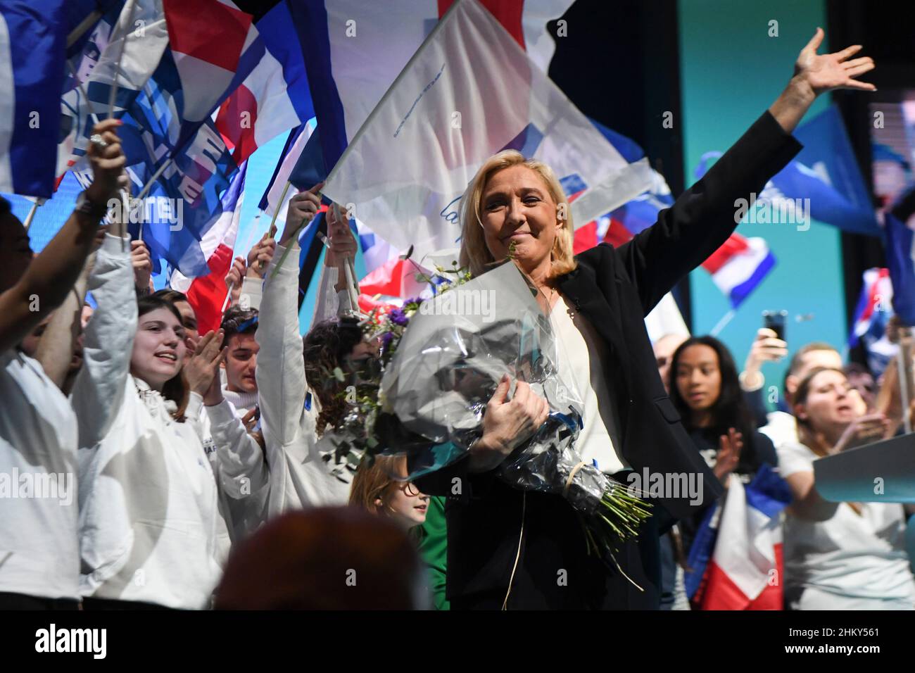 France, REIMS, 2022-02-05.convention présidentielle de Marine LE PEN Photographie de François Pauletto Banque D'Images