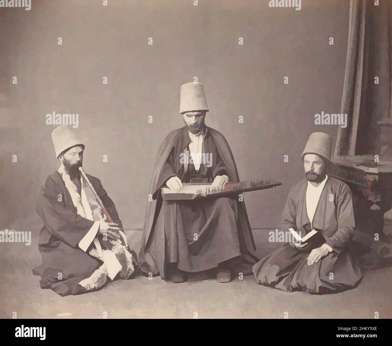 Art inspiré par Derviches avec des instruments, Constantinople (Istanbul actuelle), Empire ottoman (Turquie actuelle), c. 1870 - c. 1900, papier, carton, imprimé albumine, hauteur 219 mm, Largeur 271 mmhauteur 498 mm, largeur 400 mm, oeuvres classiques modernisées par Artotop avec une touche de modernité. Formes, couleur et valeur, impact visuel accrocheur sur l'art émotions par la liberté d'œuvres d'art d'une manière contemporaine. Un message intemporel qui cherche une nouvelle direction créative. Artistes qui se tournent vers le support numérique et créent le NFT Artotop Banque D'Images