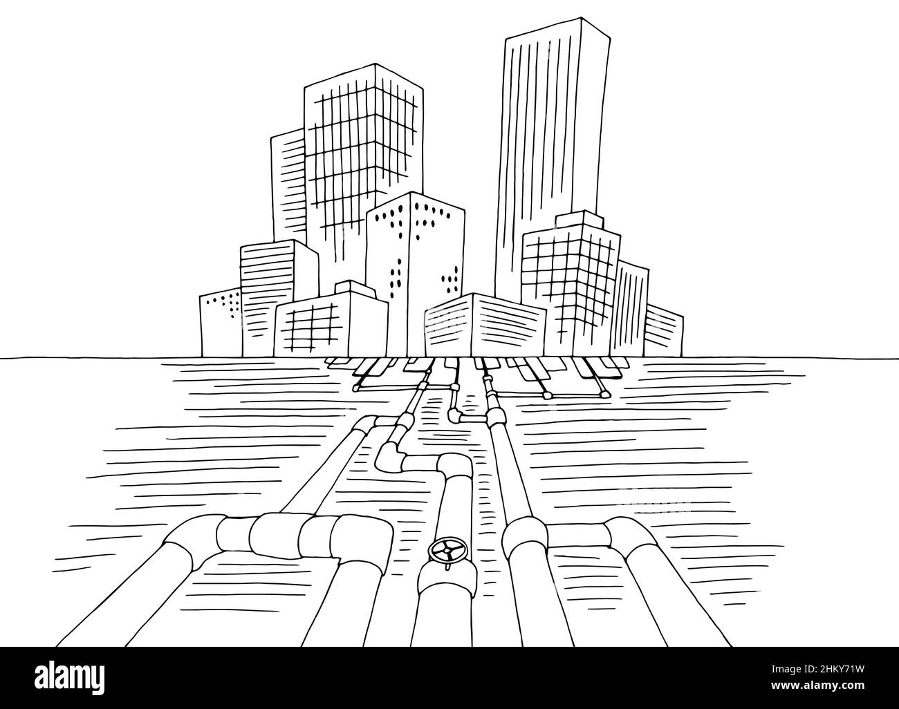 Plan d'égout sous la ville graphique noir blanc paysage urbain croquis vecteur d'illustration Illustration de Vecteur
