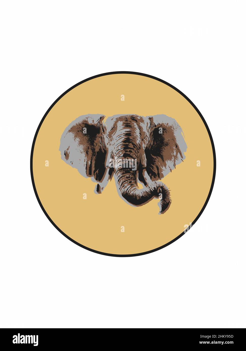 Tête d'éléphant d'Afrique en cercle, illustration à utiliser comme imprimé, logo, emblème et autre Banque D'Images