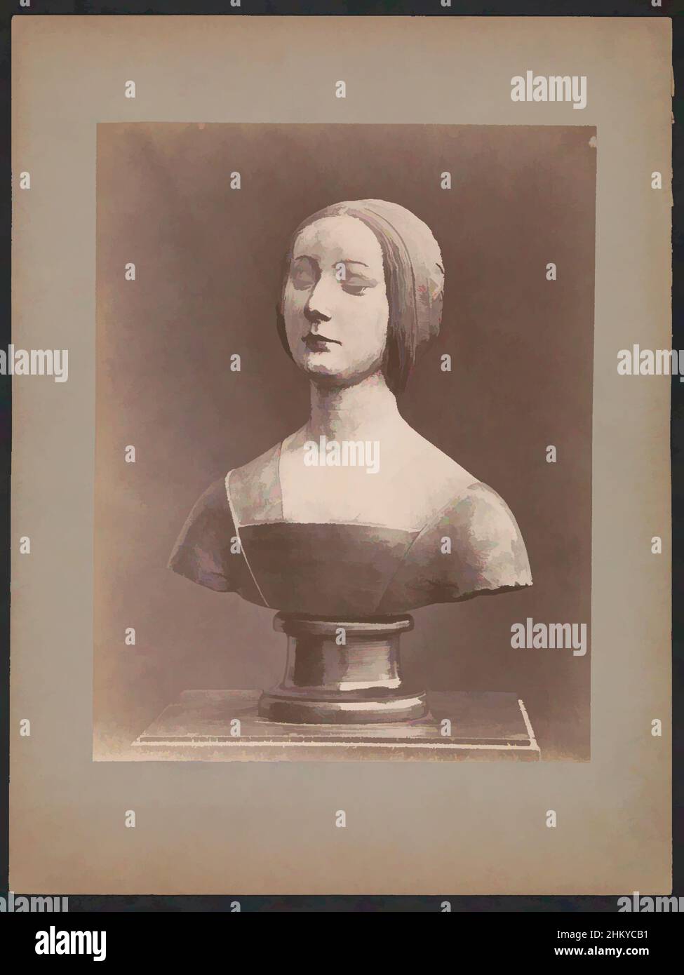 Art inspiré par le buste d'une femme inconnue sur un piédestal, 1850 - 1900, carton, imprimé albumine, hauteur 344 mm × largeur 259 mm, oeuvres classiques modernisées par Artotop avec une touche de modernité. Formes, couleur et valeur, impact visuel accrocheur sur l'art émotions par la liberté d'œuvres d'art d'une manière contemporaine. Un message intemporel qui cherche une nouvelle direction créative. Artistes qui se tournent vers le support numérique et créent le NFT Artotop Banque D'Images