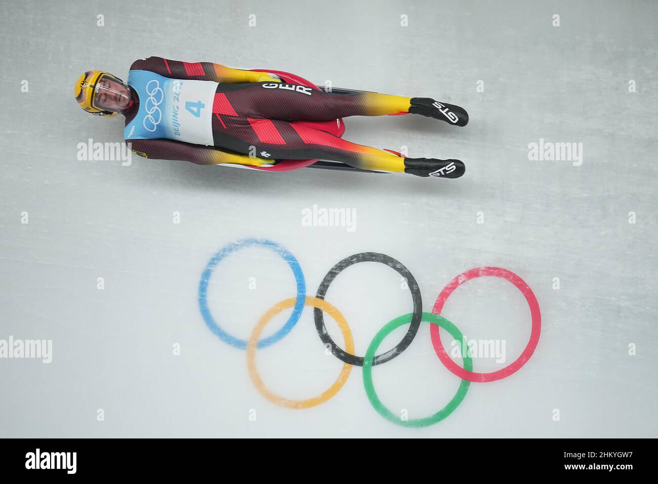 Yanqing, Chine.06th févr. 2022.Olympiades, luge, single pour hommes, 3rd tours au National Sliding Centre.Johannes Ludwig d'Allemagne en action.Credit: Michael Kappeller/dpa/Alay Live News Banque D'Images