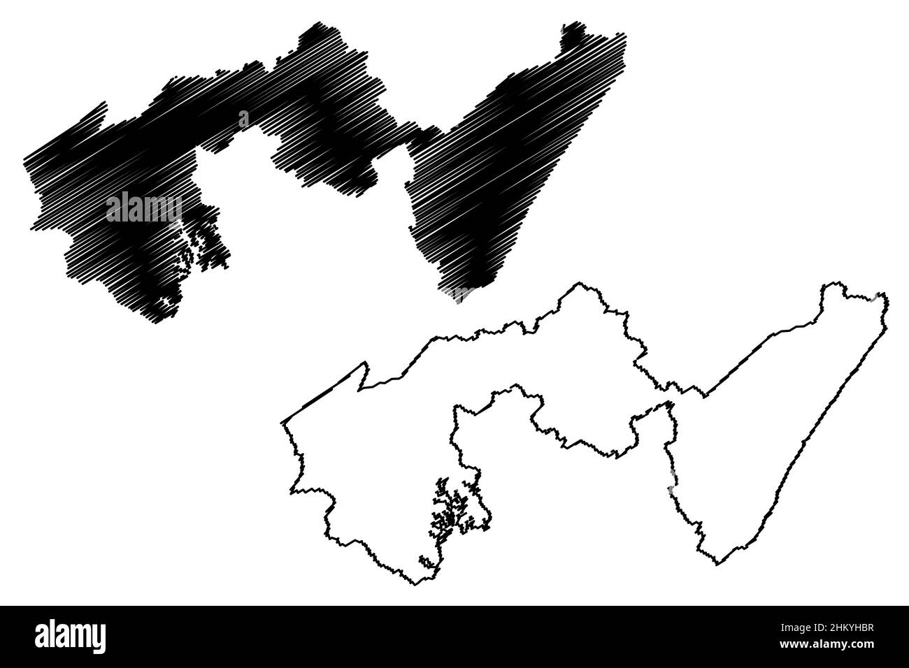Mata de Sao Joao (état de Bahia, municipalités du Brésil, République fédérative du Brésil) carte illustration vectorielle, scribble sketch Mata de Illustration de Vecteur