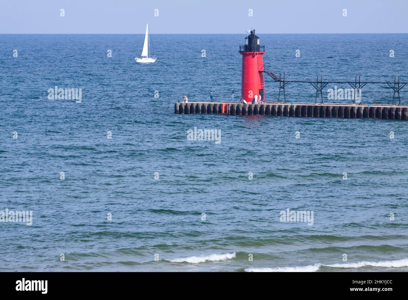 Phare de South Haven Breakwater le long du lac Michigan Banque D'Images