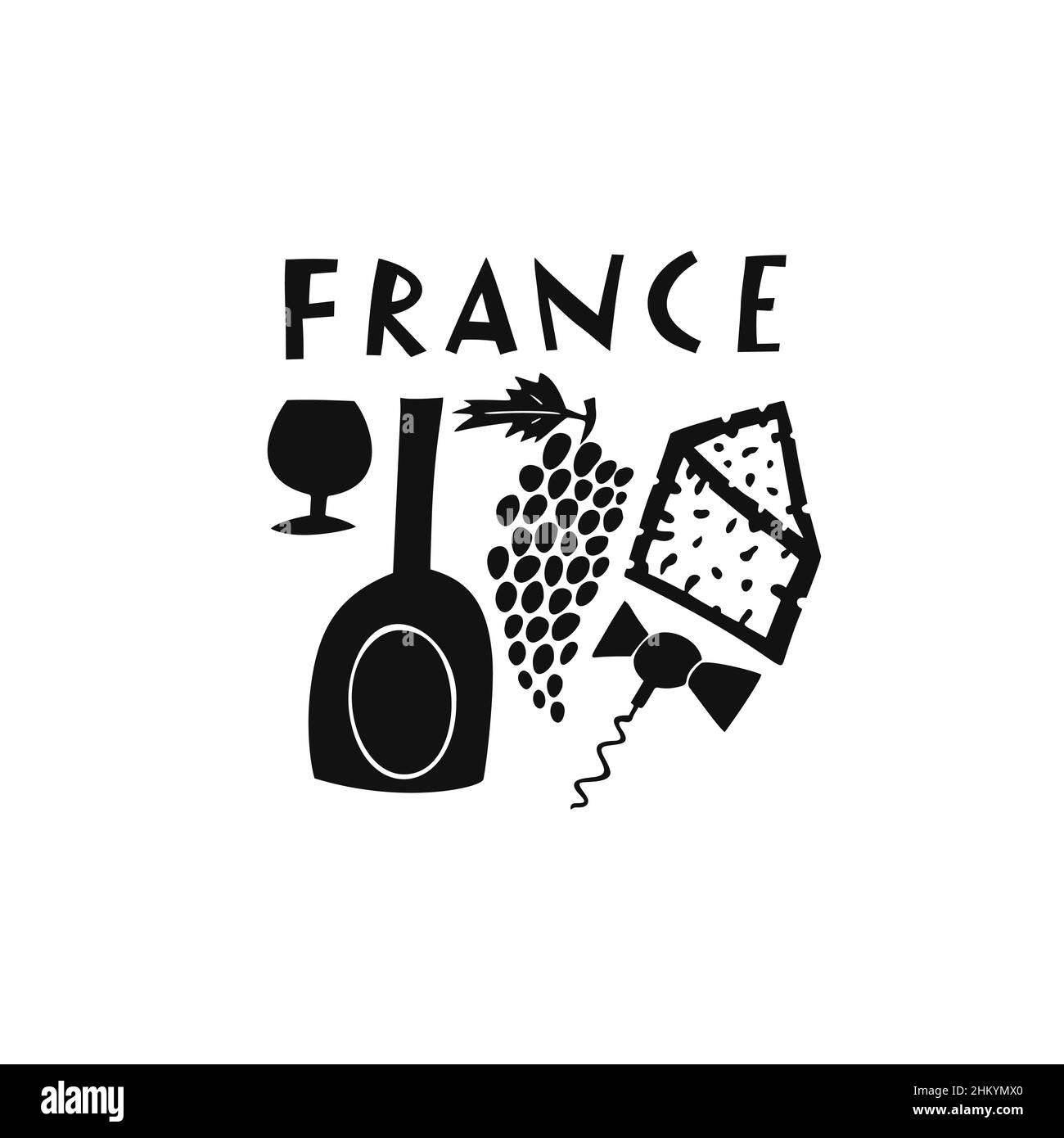 Vecteur symbole de France dessiné à la main.Illustration de voyage des panneaux français.Illustration avec lettrage dessiné à la main.Logo du site d'intérêt en français Illustration de Vecteur