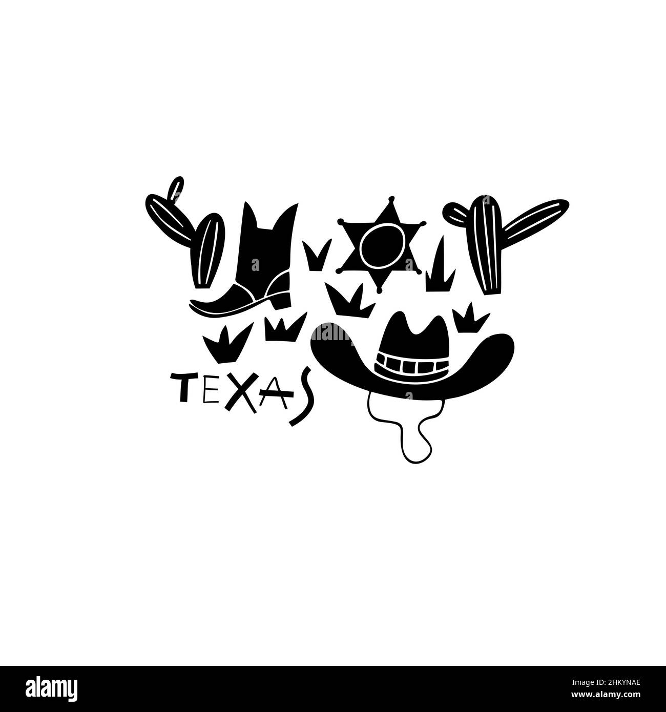 Symbole vectoriel dessiné à la main du Texas.Illustration de voyage des panneaux des États-Unis.Illustration avec lettrage dessiné à la main.Logo phare de l'Amérique Illustration de Vecteur