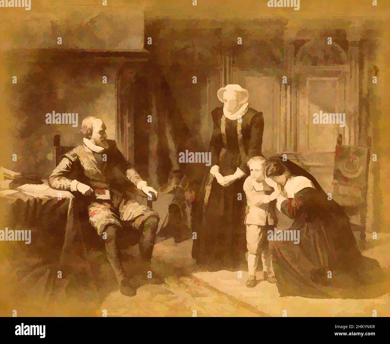 Art inspiré par la photoréproduction d'une gravure de la veuve de Johan van Oldenbarnevelt avec le prince Maurice en 1628, pays-Bas, 1850 - 1900, support photographique, carton, Imprimé albumine, hauteur 59 mm × largeur 74 mm hauteur 62 mm × largeur 105 mm, oeuvres classiques modernisées par Artotop avec une touche de modernité. Formes, couleur et valeur, impact visuel accrocheur sur l'art émotions par la liberté d'œuvres d'art d'une manière contemporaine. Un message intemporel qui cherche une nouvelle direction créative. Artistes qui se tournent vers le support numérique et créent le NFT Artotop Banque D'Images