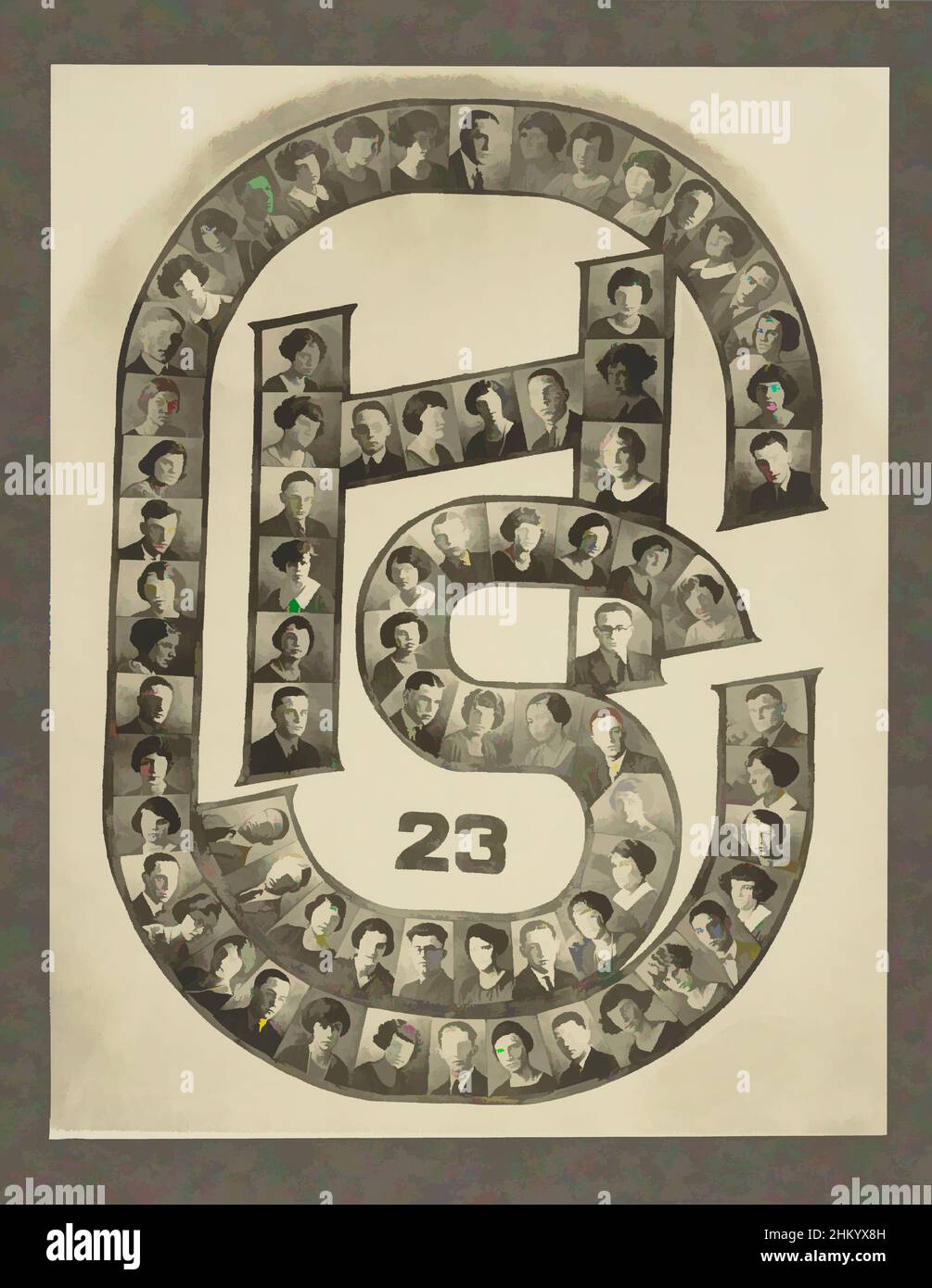 Art inspiré par la photoréproduction de portraits photographiques d'étudiants inconnus de Hoover High School, Etats-Unis d'Amérique, 1923, papier baryta, impression en gélatine argentée, hauteur 406 mm × largeur 317 mm, hauteur 457 mm × largeur 356 mm, œuvres classiques modernisées par Artotop avec une touche de modernité. Formes, couleur et valeur, impact visuel accrocheur sur l'art émotions par la liberté d'œuvres d'art d'une manière contemporaine. Un message intemporel qui cherche une nouvelle direction créative. Artistes qui se tournent vers le support numérique et créent le NFT Artotop Banque D'Images