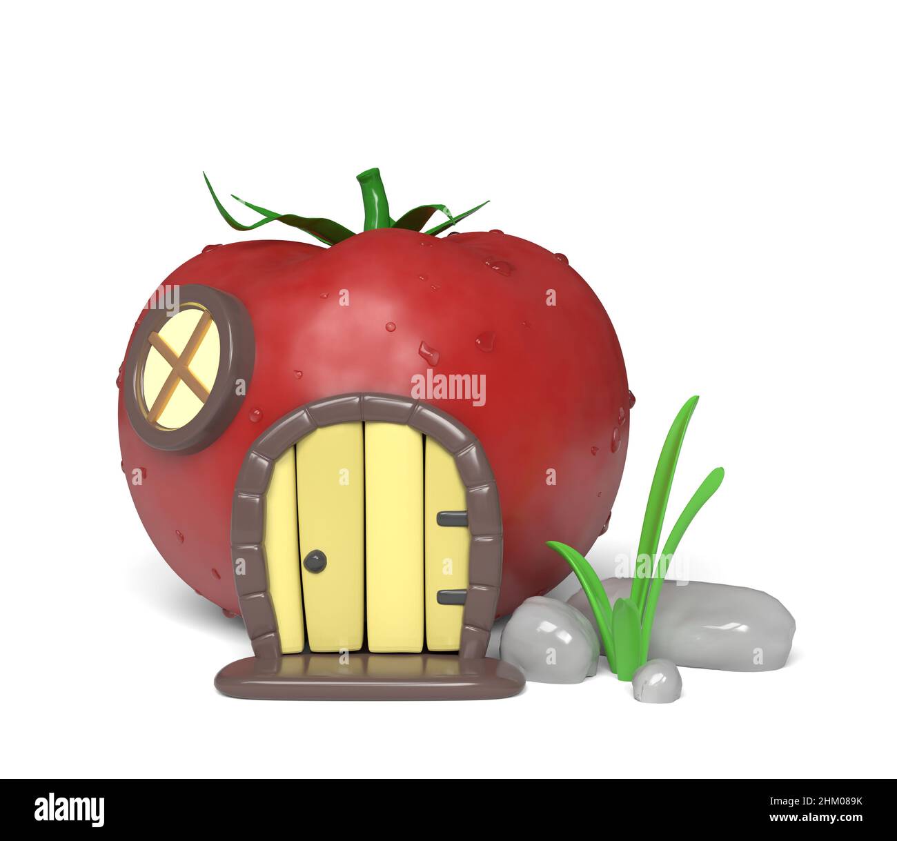 Mignon maison de tomates de dessin animé.3D illustration. Banque D'Images