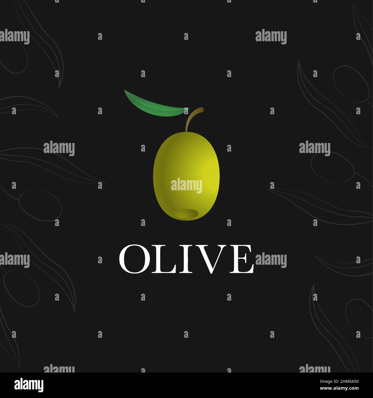 Olive mûre avec une feuille sur fond sombre. Concept de logo pour la mise en conserve et la production d'huile d'olive Illustration de Vecteur