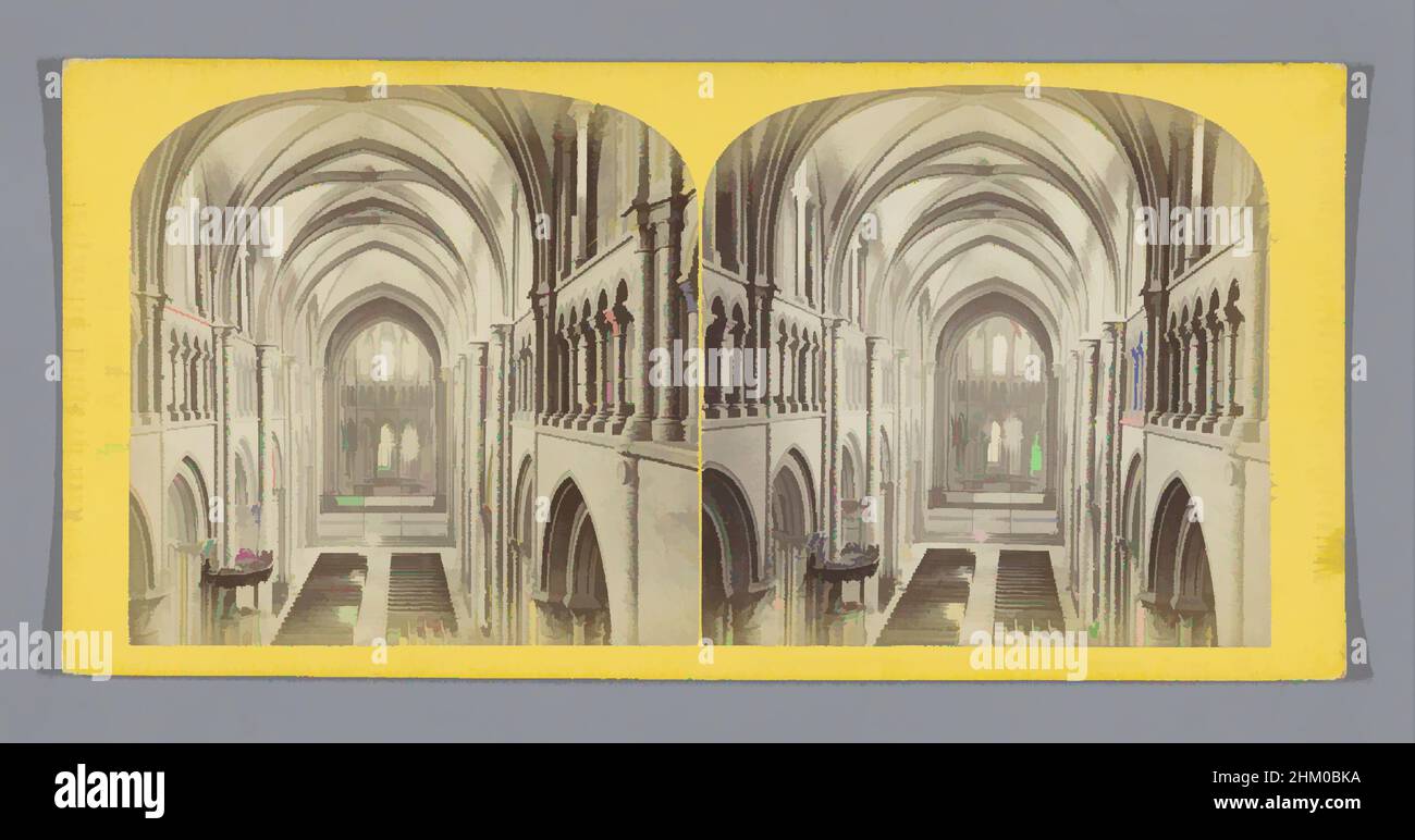 Art inspiré par l'intérieur de la cathédrale de Lausanne, avec vue sur le  choeur, intérieur de la cathédrale de Lausanne. Suisse., William England,  Kathedraal van Lausanne, c. 1850 - c. 1880, carton,
