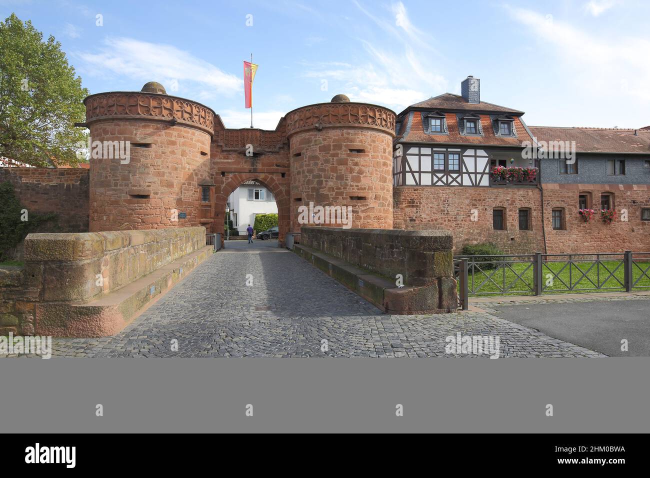 Porte de Jérusalem à Büdingen, complexe médiéval à deux tours avec porte de la ville, Büdingen, Hesse, Allemagne Banque D'Images