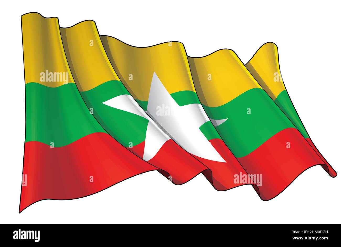 Illustration vectorielle d'un drapeau agitant de Birmanie - Myanmar.Tous les éléments sont soigneusement définis sur des couches et des groupes bien définis. Illustration de Vecteur