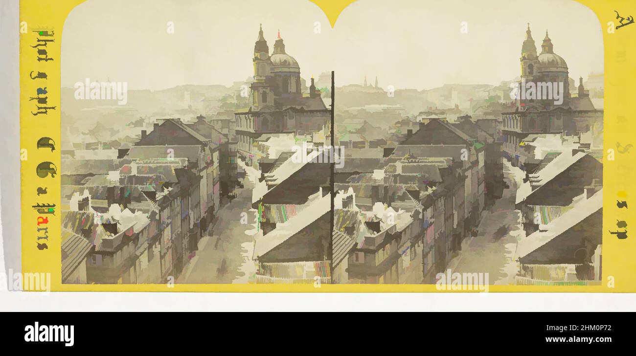 Art inspiré par la vue de l'église Kostel svateho Mikuláše ou Saint-Nicolas, Malá Strana, Prague, Panorama sur la Kleonette et la cathédrale, Prague. Bohéme (Autriche), Allemagne au stéréoscope, Charles Gaudin, Praag, 1868, Carton, papier, imprimé albumine, hauteur 84 mm × largeur 174 mm, oeuvres classiques modernisées par Artotop avec une touche de modernité. Formes, couleur et valeur, impact visuel accrocheur sur l'art émotions par la liberté d'œuvres d'art d'une manière contemporaine. Un message intemporel qui cherche une nouvelle direction créative. Artistes qui se tournent vers le support numérique et créent le NFT Artotop Banque D'Images