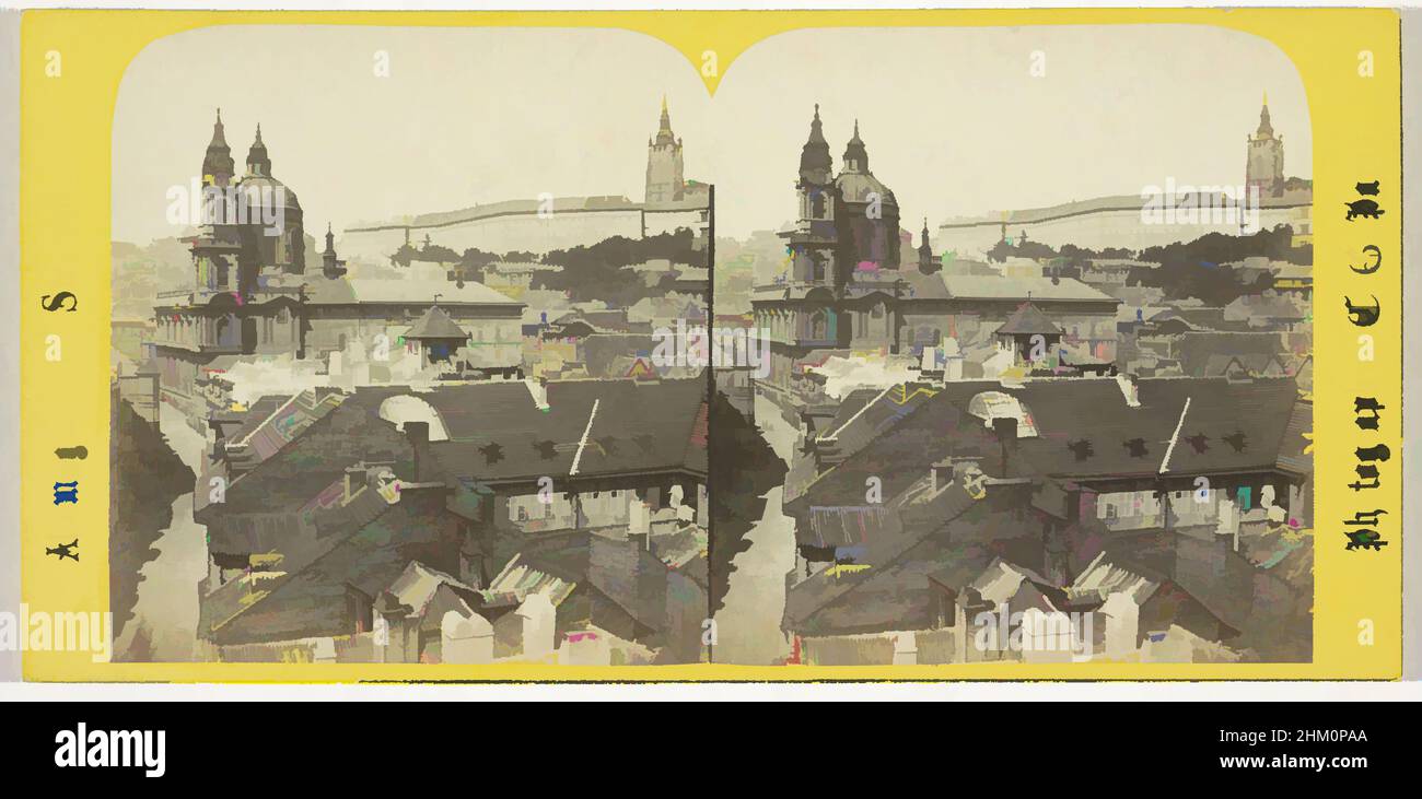 Art inspiré par la vue de l'église Kostel svateho Mikuláše ou Saint-Nicolas et du château de Prague, Hradcany, Prague, Panorama sur la cathédrale et le Hradschin, Prague. Bohéme (Autriche), Allemagne au stéréoscope, Charles Gaudin, Praag, 1868, Carton, papier, imprimé albumine, hauteur 85 mm, oeuvres classiques modernisées par Artotop avec une touche de modernité. Formes, couleur et valeur, impact visuel accrocheur sur l'art émotions par la liberté d'œuvres d'art d'une manière contemporaine. Un message intemporel qui cherche une nouvelle direction créative. Artistes qui se tournent vers le support numérique et créent le NFT Artotop Banque D'Images