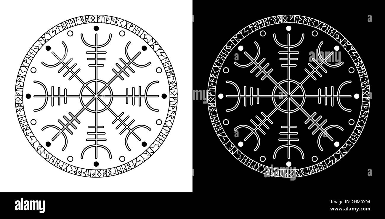 Gouvernail de la terreur.Aegishjalmur islandais et ses staves magiques aux runes scandinaves.Isolé sur une illustration vectorielle blanche Illustration de Vecteur