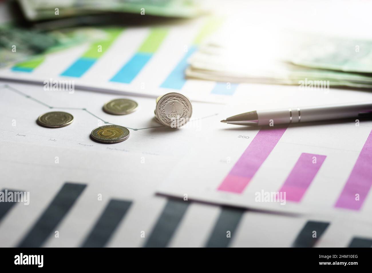 Monnaie polonaise sur les graphiques et analyses imprimés Banque D'Images