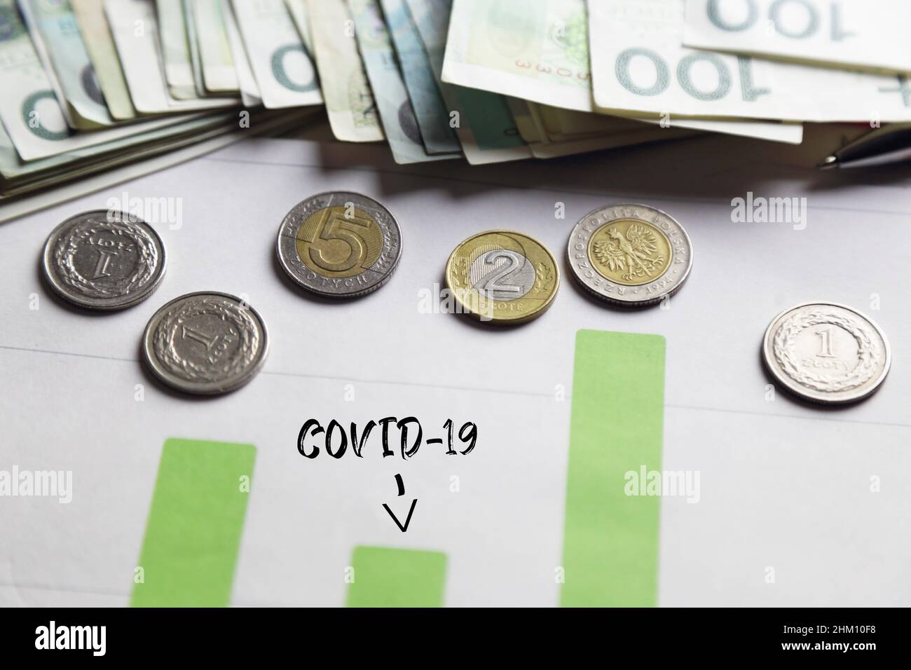 Effets du coronavirus sur l'économie polonaise et la monnaie polonaise Banque D'Images