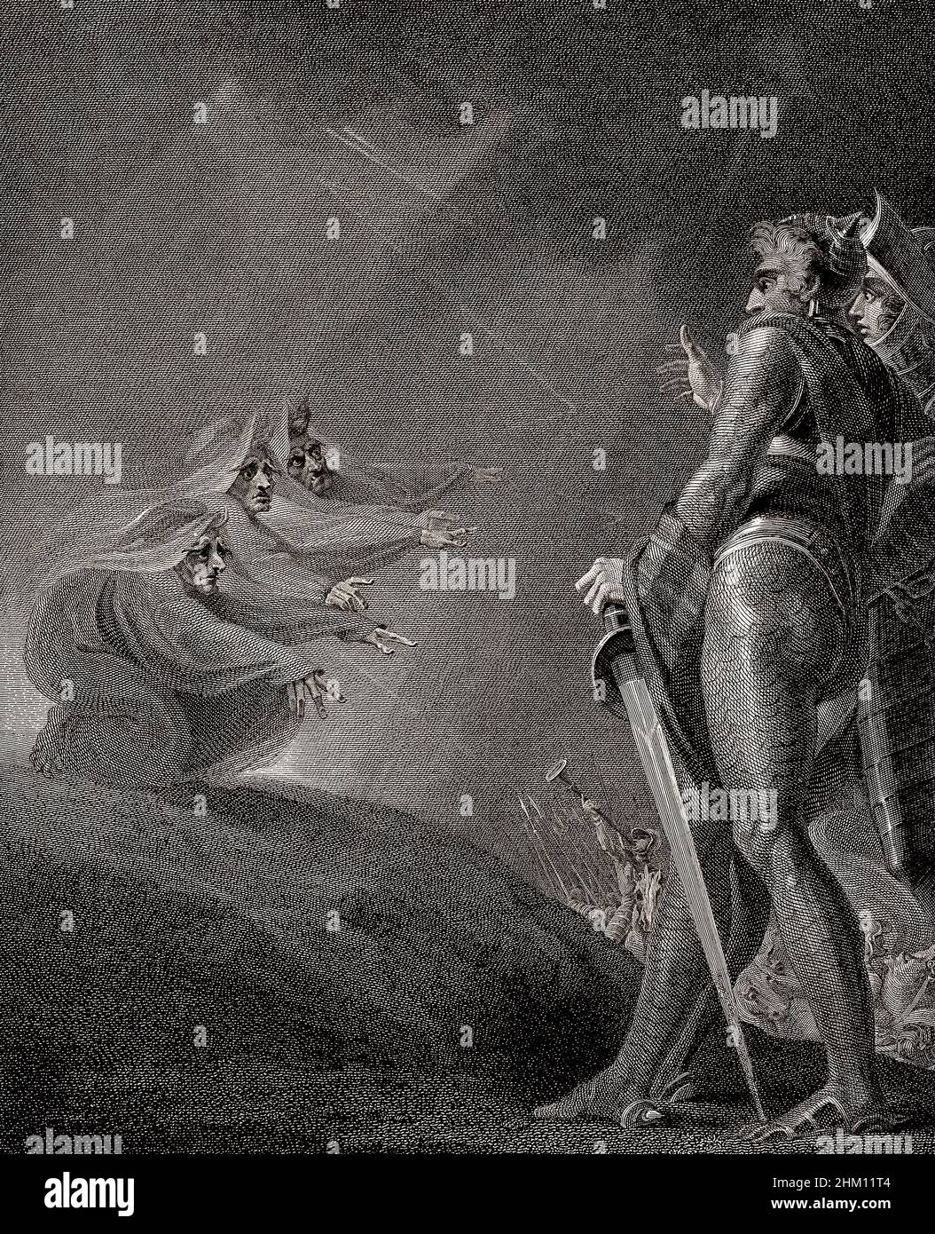 Prophétie d'un trio de sorcières, scène de "la tragédie de Macbeth" par William Shakespeare Banque D'Images