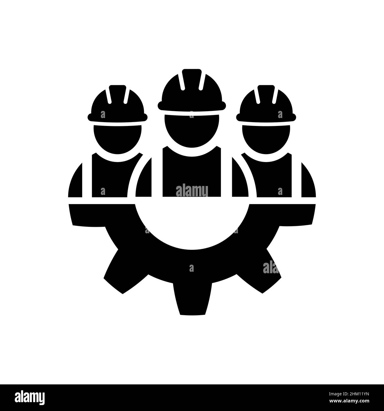 Travailleurs industriels avec icône d'équipement dans le style plat.- icône de travail d'équipe.Travailleurs de la construction symbole de l'entrepreneur en bâtiment isolé sur fond blanc Illustration de Vecteur