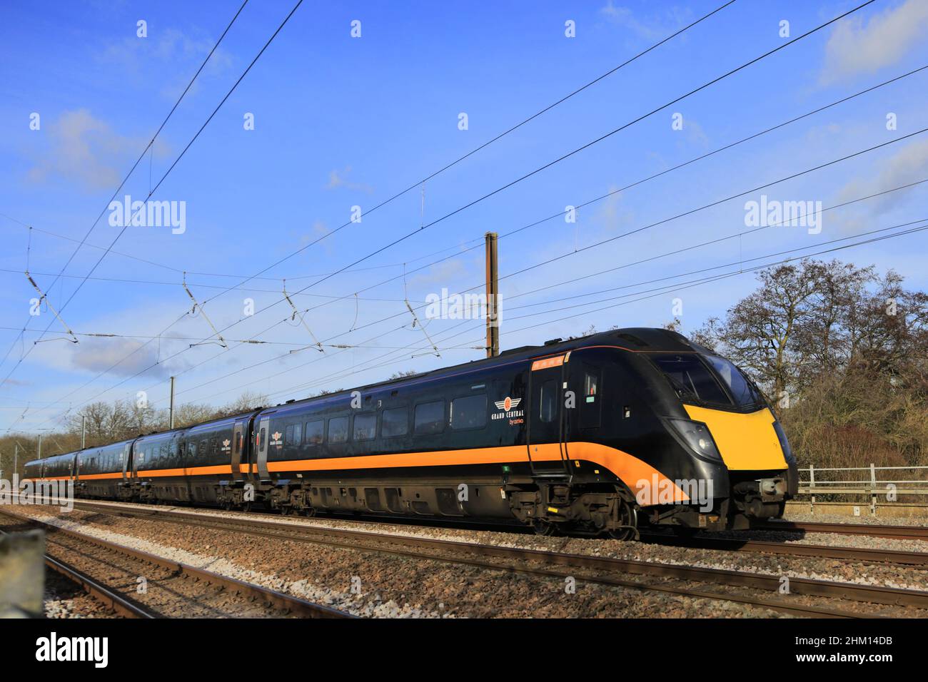 180 classe Zephyr, Grand Central trains, East Coast main Line Railway près du village d'Essendine, Rutland, Angleterre, Royaume-Uni Banque D'Images