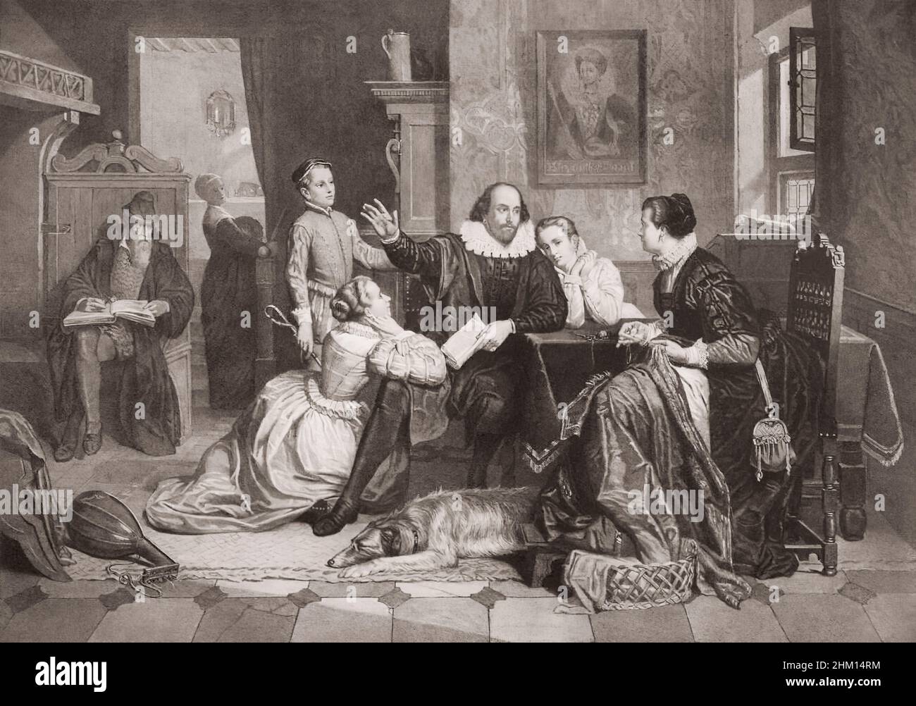 William Shakespeare exécutant sa pièce Hamlet à sa famille Banque D'Images