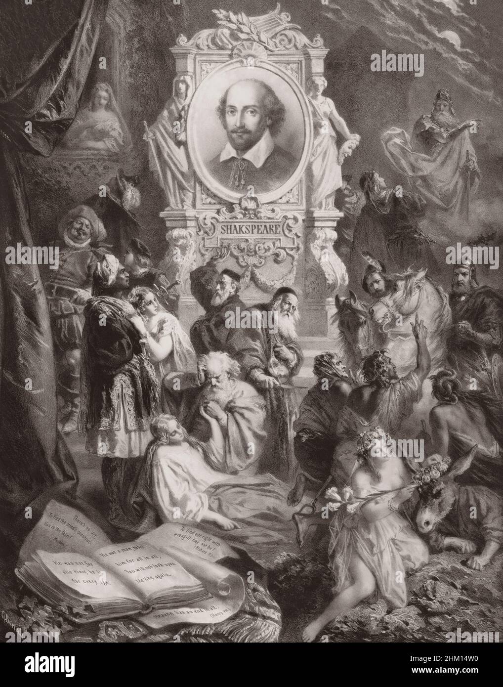 William Shakespeare avec des personnages de ses pièces, après G. Bartsch, 19th siècle Banque D'Images