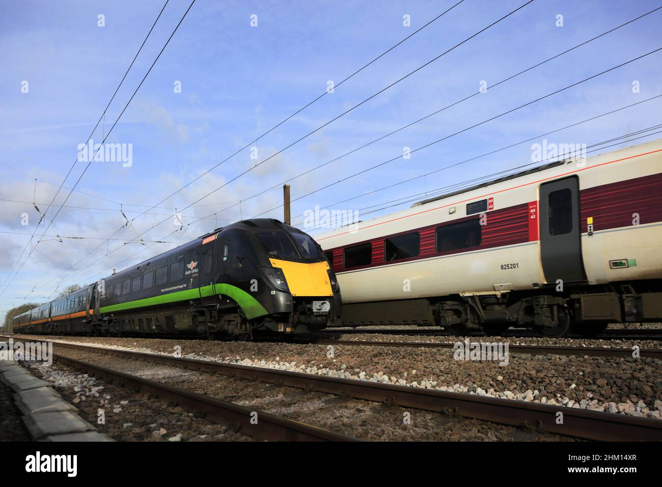 180 classe Zephyr, Grand Central trains, East Coast main Line Railway près du village d'Essendine, Rutland, Angleterre, Royaume-Uni Banque D'Images
