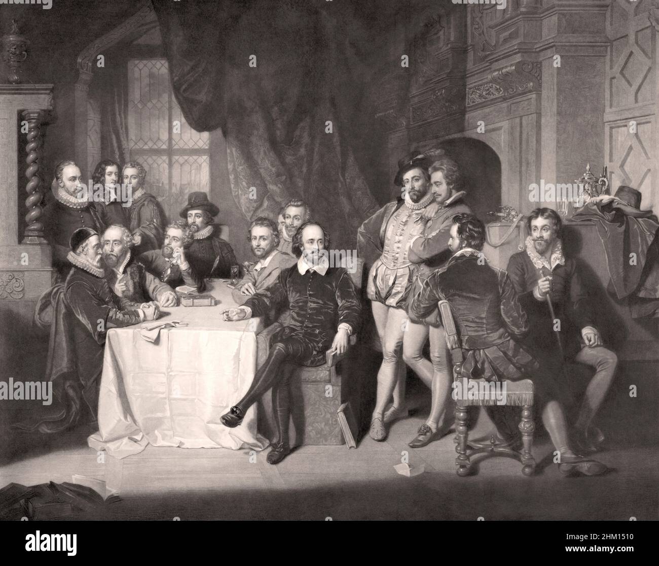 William Shakespeare et ses amis, club littéraire à la Mermaid Tavern, Friday Street, Chiswick, Angleterre, après John Faed Banque D'Images